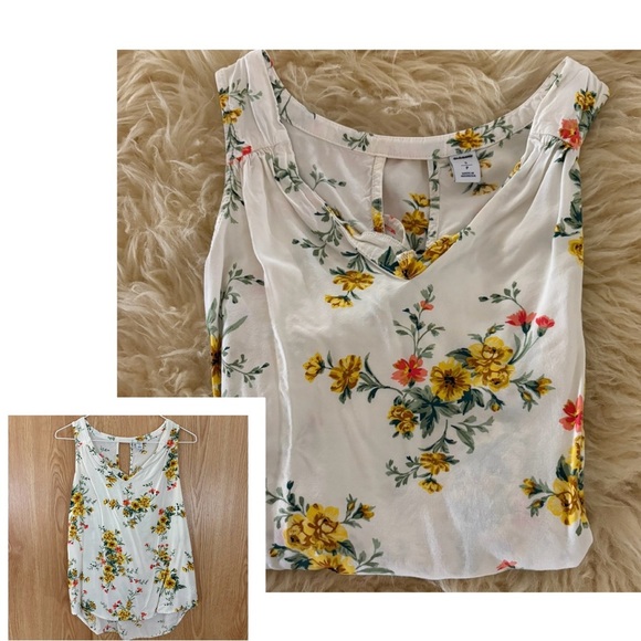 Old Navy Sleeveless White Floral Keyhole Back Swing Tank Top - Picture 1 of 5